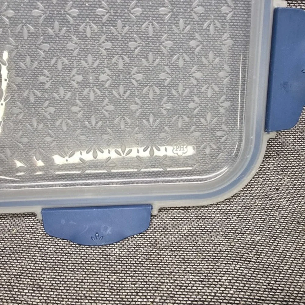 Princess House Fantasia Fresh Replacement Lid 11x8.5 Floral Embossed Blue‎ Clear